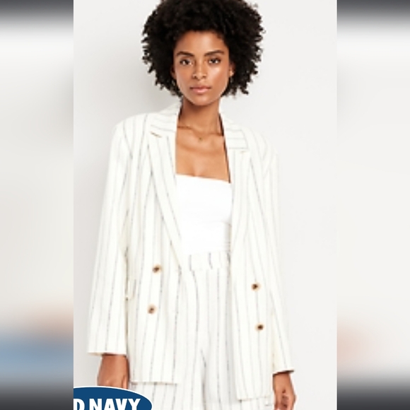 Oversized Linen Blend Double Breasted Blazer. Size 2x - Picture 2 of 9